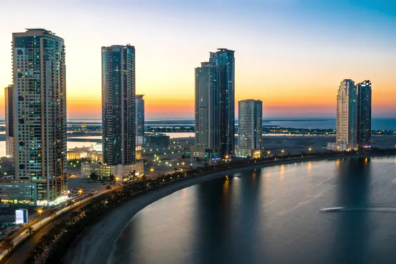 Sharjah city, beautifully facing the sea and now easily connected with a quick Dubai to Sharjah ferry.